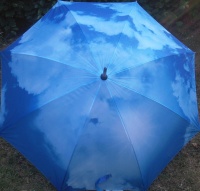 Paraplu met zonnige blauwe lucht